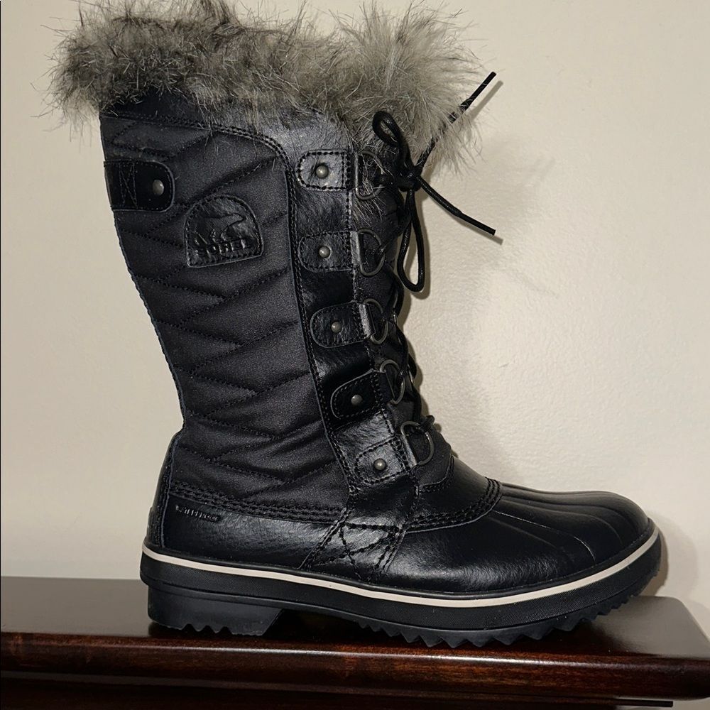 SOREL 8.5 Tolfino II Faux Fur Lined Waterproof Boot Black Gray Tall Lace up - Picture 8 of 15